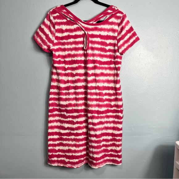 T by Talbots Womens M Wavy Tie-Dye Pink White Pullover Dress Casual Cross Back - Picture 5 of 13